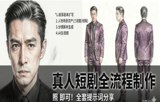 AI模仿真人短剧全流程制作步骤方法，提示词分享，照抄即可