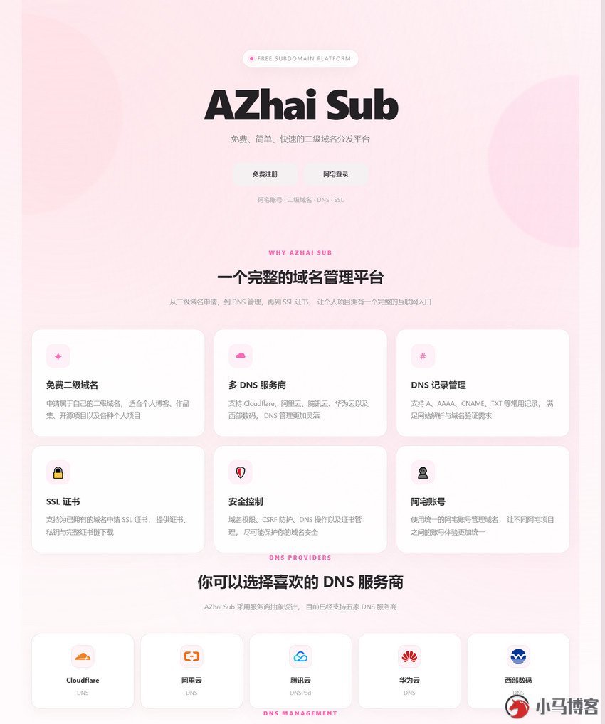 阿宅二级域名分发系统源码：开源轻量，支持 SSL 申请