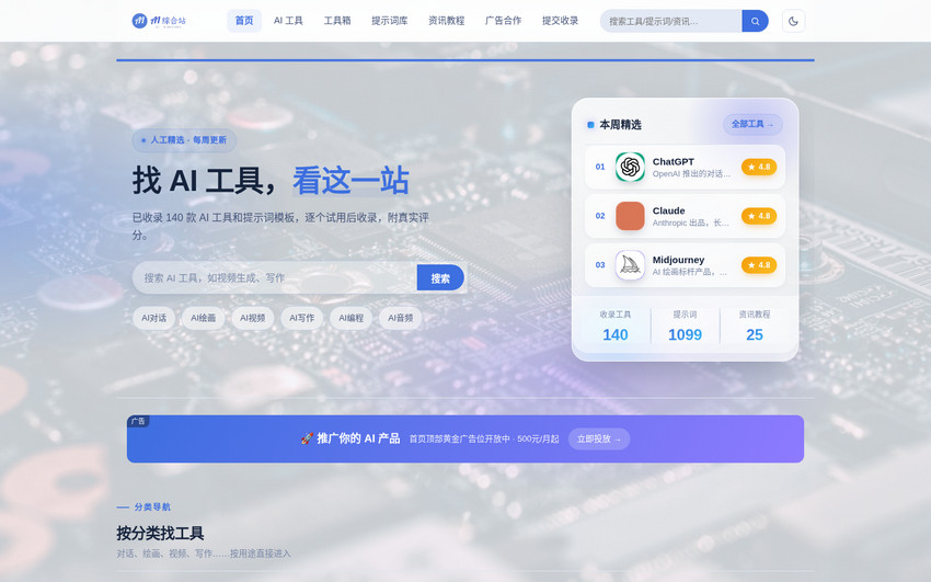 AI 综合站源码 v3.0：三端自适应+提示词库+在线对话